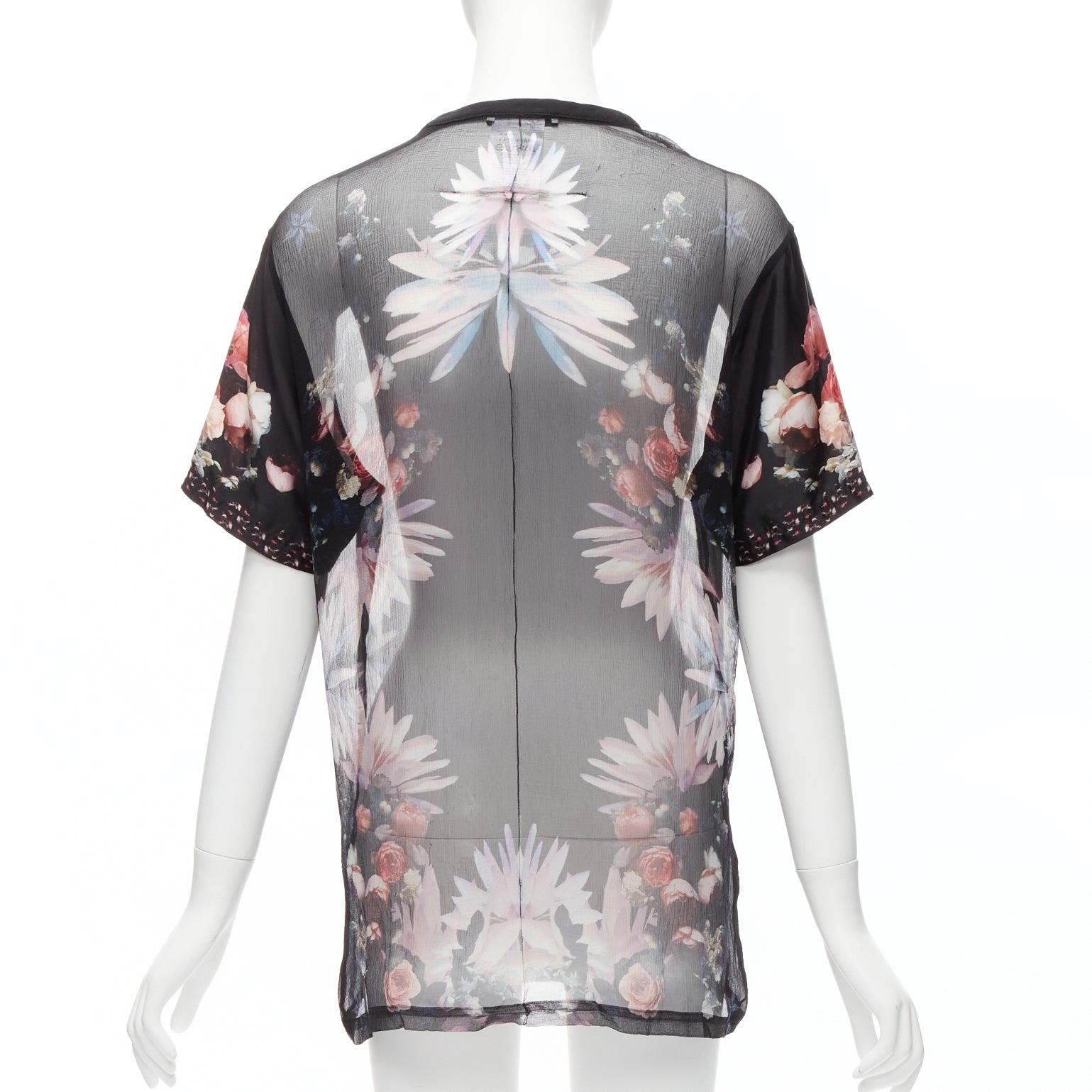 GIVENCHY RICCARDO TISCI red black floral sheer romantic goth tshirt FR34 XS In Good Condition For Sale In Hong Kong, NT