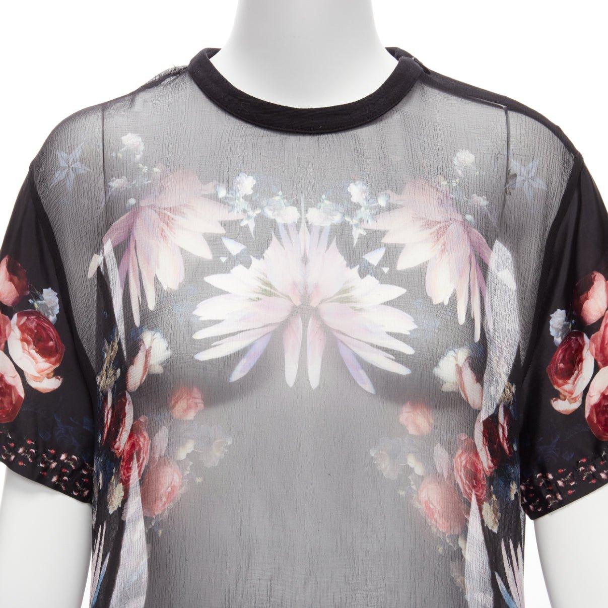 GIVENCHY RICCARDO TISCI red black floral sheer romantic goth tshirt FR34 XS For Sale 2