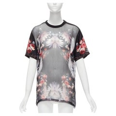 GIVENCHY RICCARDO TISCI red black floral sheer romantic goth tshirt FR34 XS