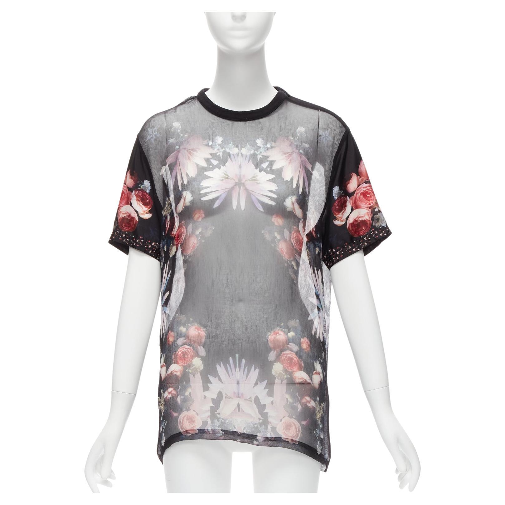 GIVENCHY RICCARDO TISCI red black floral sheer romantic goth tshirt FR34 XS For Sale