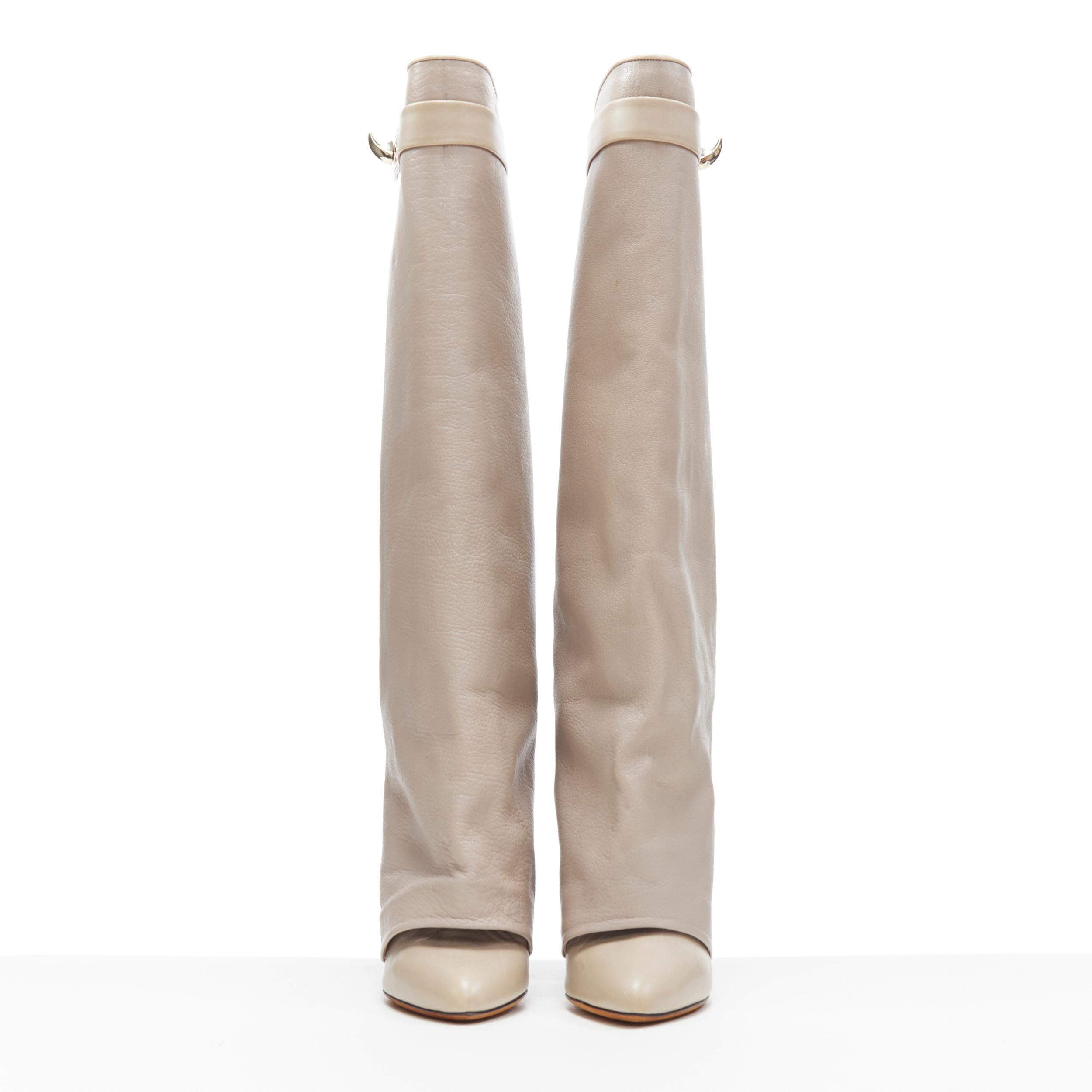 Or GIVENCHY RICCARDO TISCI Shark Tooth taupe grey gold turnlock pantalon boot EU36