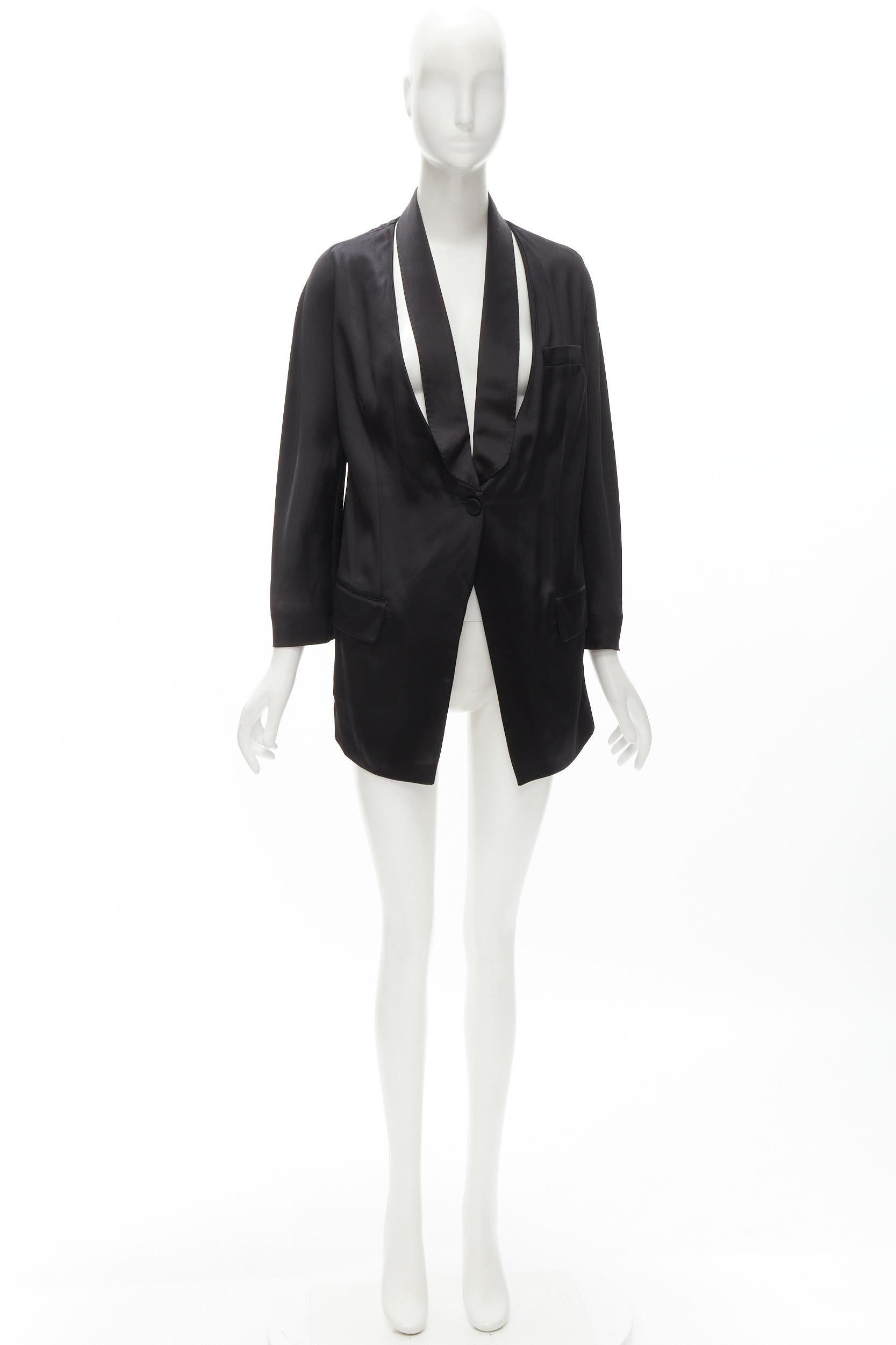 GIVENCHY Riccardo Tisci silk black cut out collar kimono robe blazer FR34 XS For Sale 4