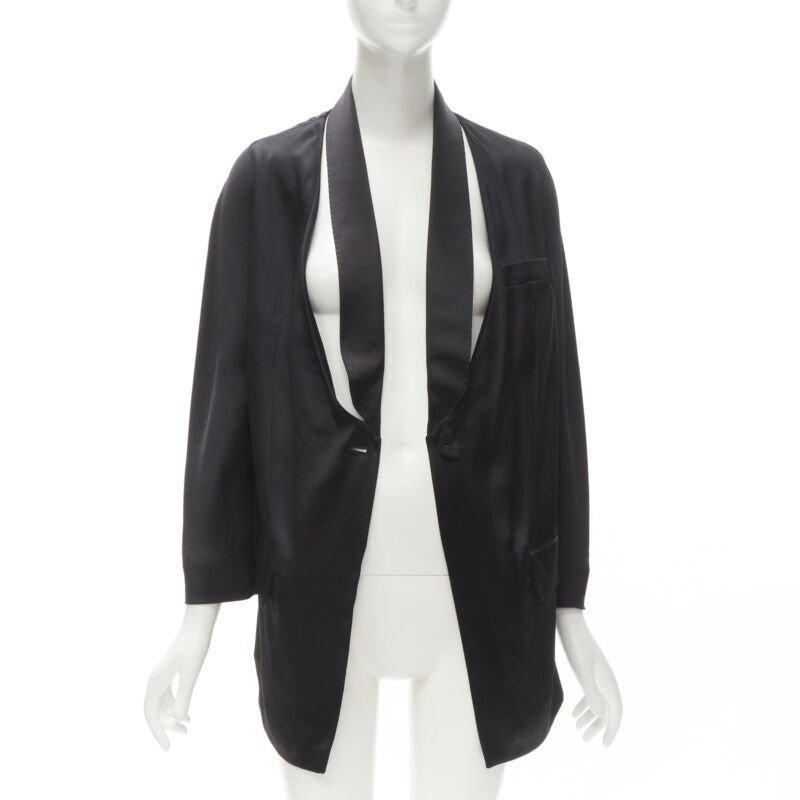 Black GIVENCHY Riccardo Tisci silk black cut out collar kimono robe blazer FR34 XS For Sale