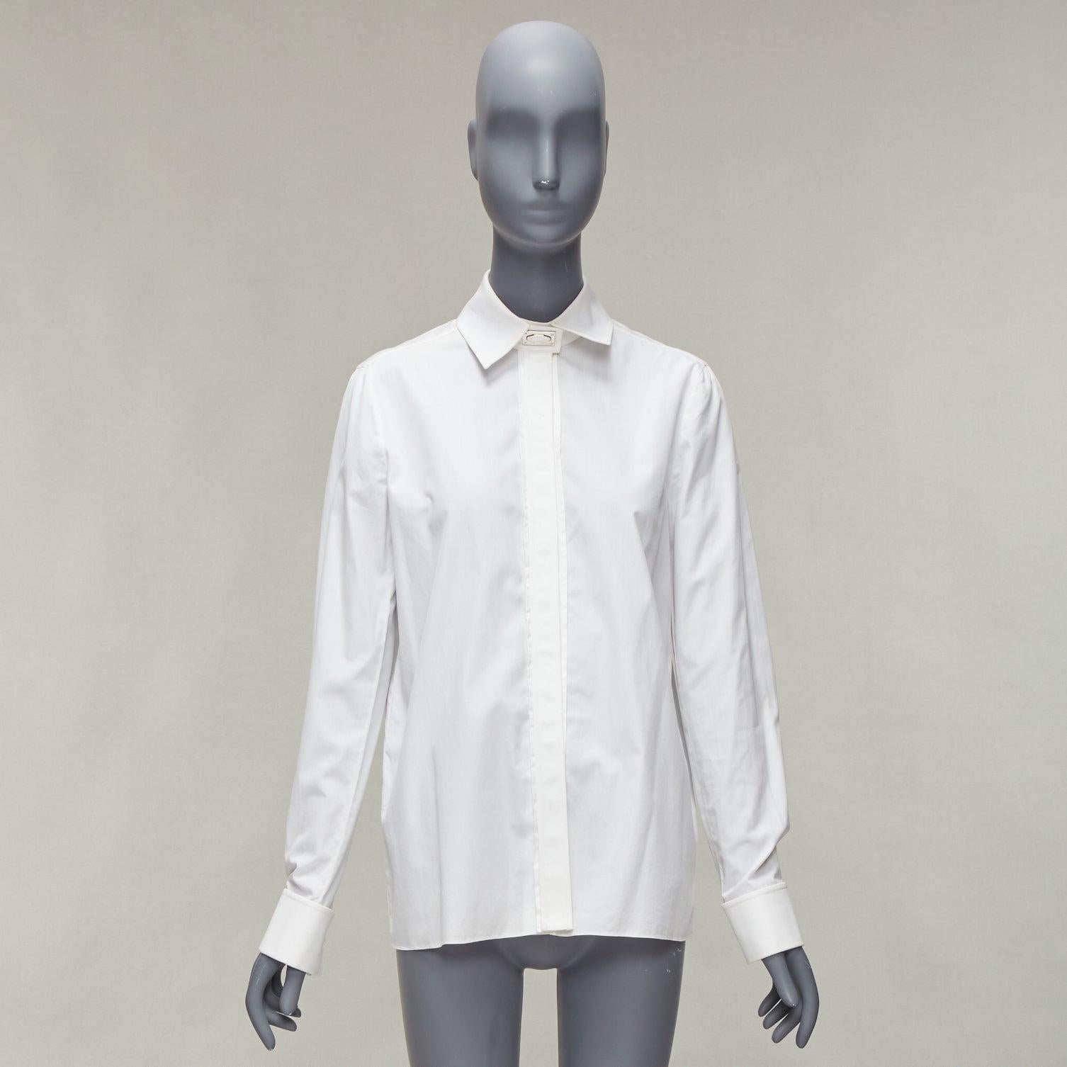 GIVENCHY Riccardo Tisci silver metal button collar white cotton shirt FR40 L For Sale 4