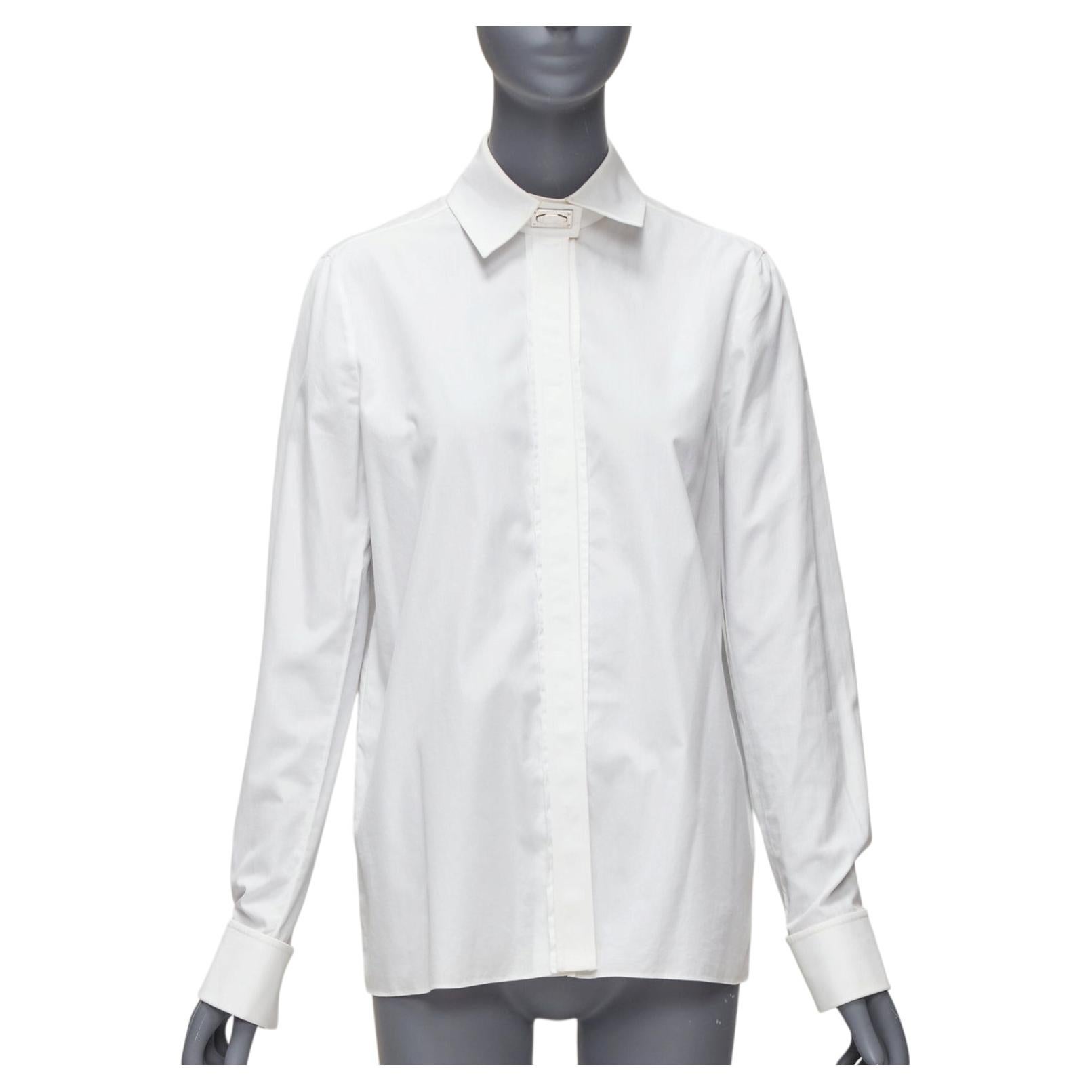 Pre-owned Givenchy Riccardo Tisci Silver Metal Button Collar White Cotton Shirt Fr40 L