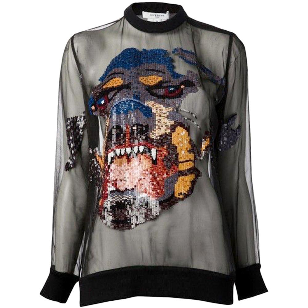 Givenchy Rottweiler Embroidered Silk Organza Top at 1stDibs