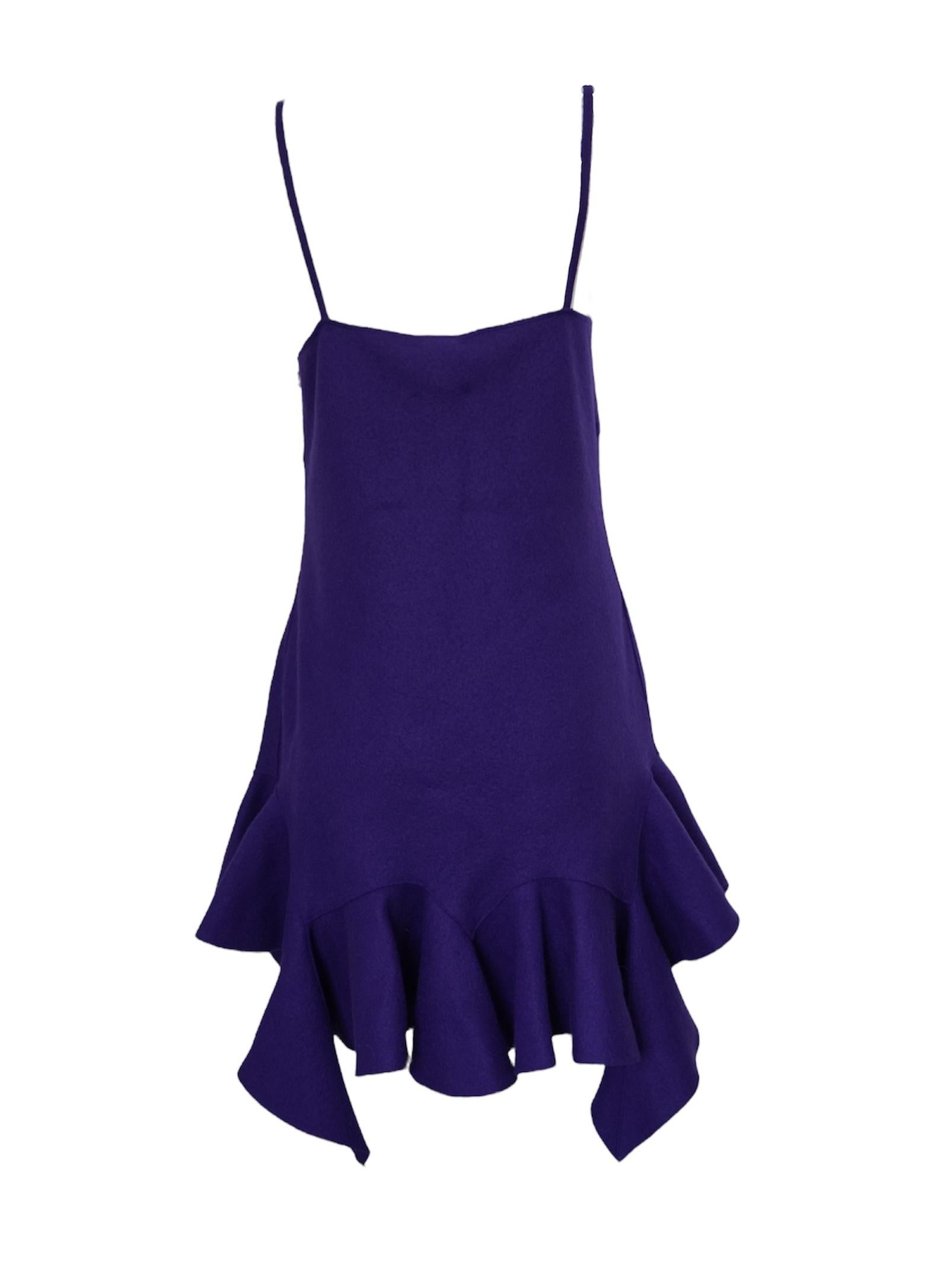 Givenchy Ruffle Wool Purple Mini Dress sz M In New Condition For Sale In Beverly Hills, CA
