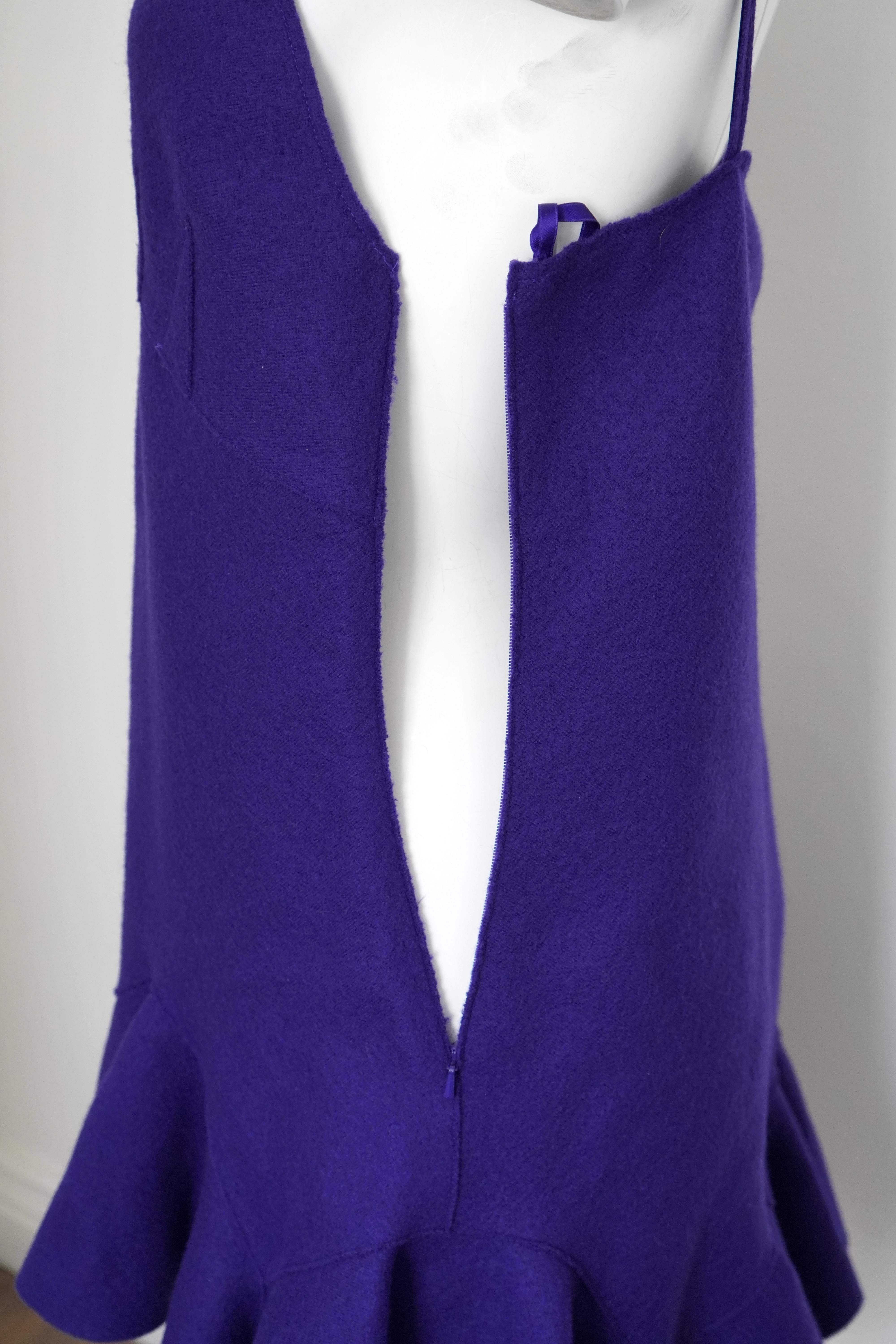 Givenchy Ruffle Wool Purple Mini Dress sz M For Sale 1