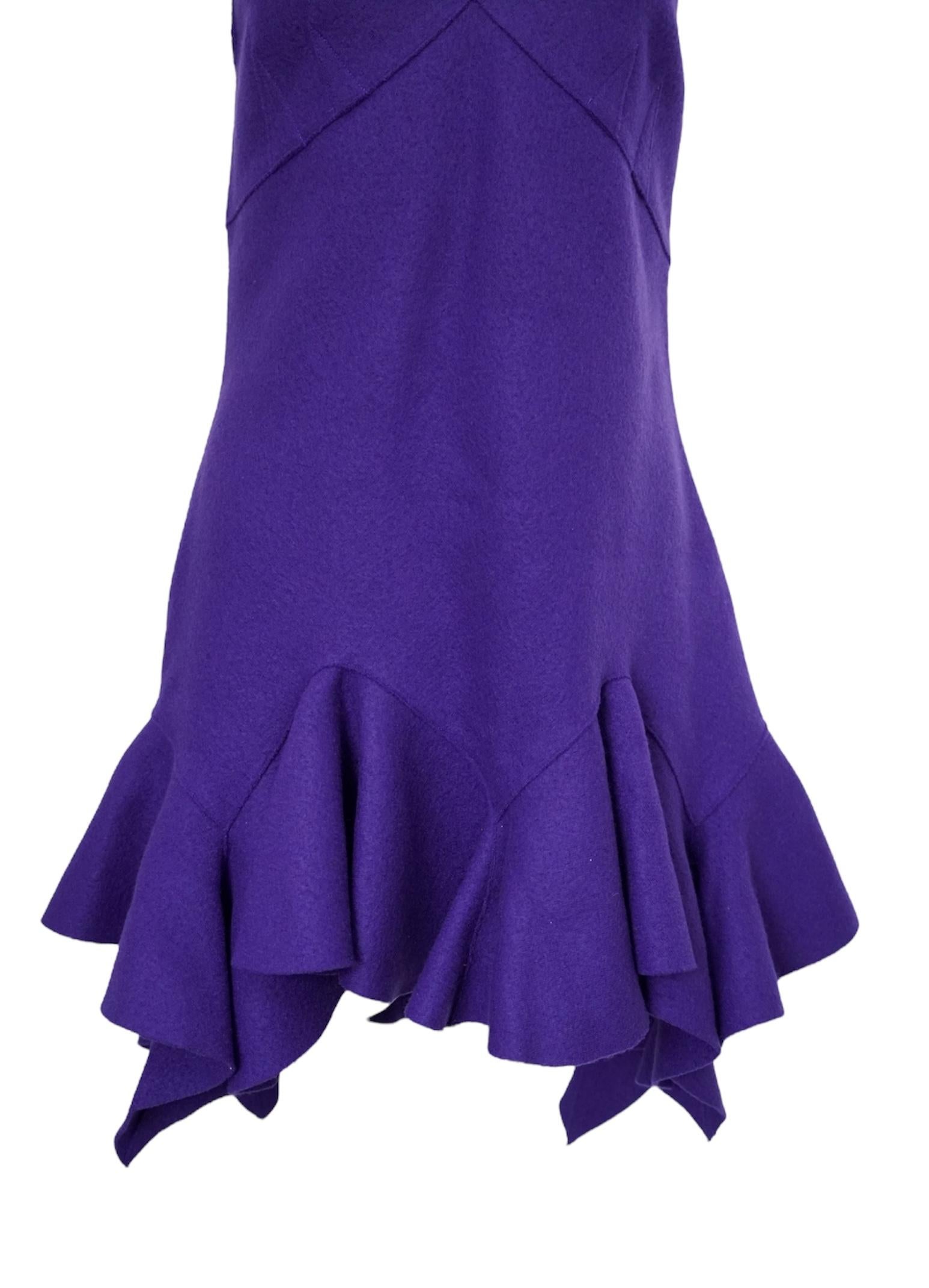 Givenchy Ruffle Wool Purple Mini Dress sz M For Sale 2
