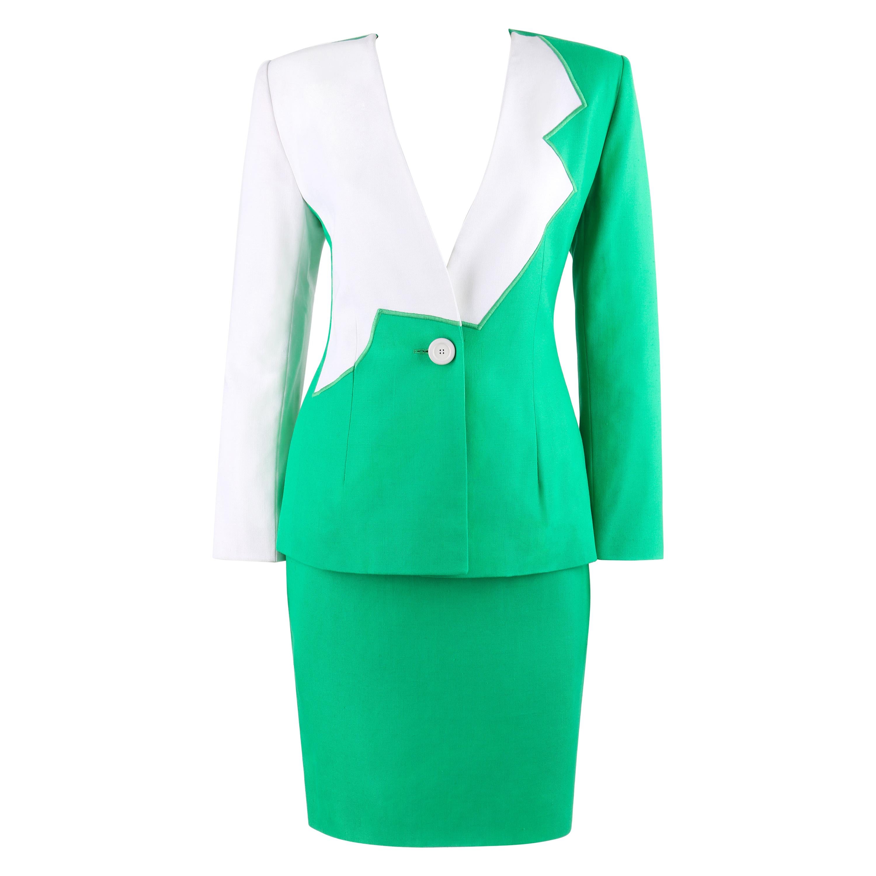 GIVENCHY S/S 1998 ALEXANDER McQUEEN 2pc Green Asymmetric Panel Skirt Suit Set