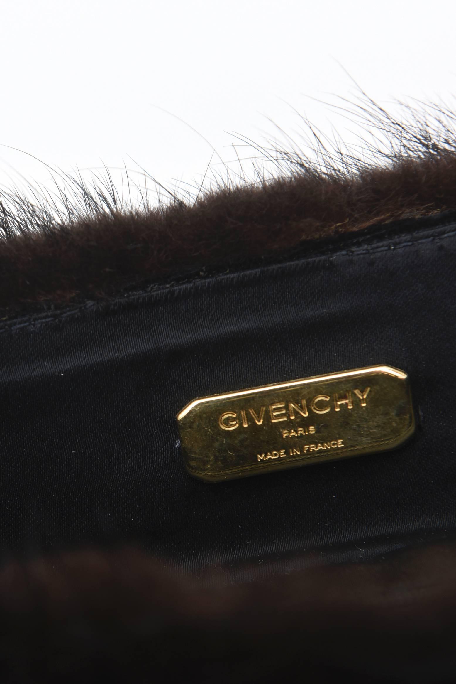 Givenchy Set of Black Suede Gloves & Black Velvet Stone & Fur Evening Bag 60's In Good Condition In North Miami, FL