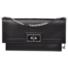 Givenchy Shark Black Grained Leather Clutch w/ Silver-tone Chain Detail & Strap