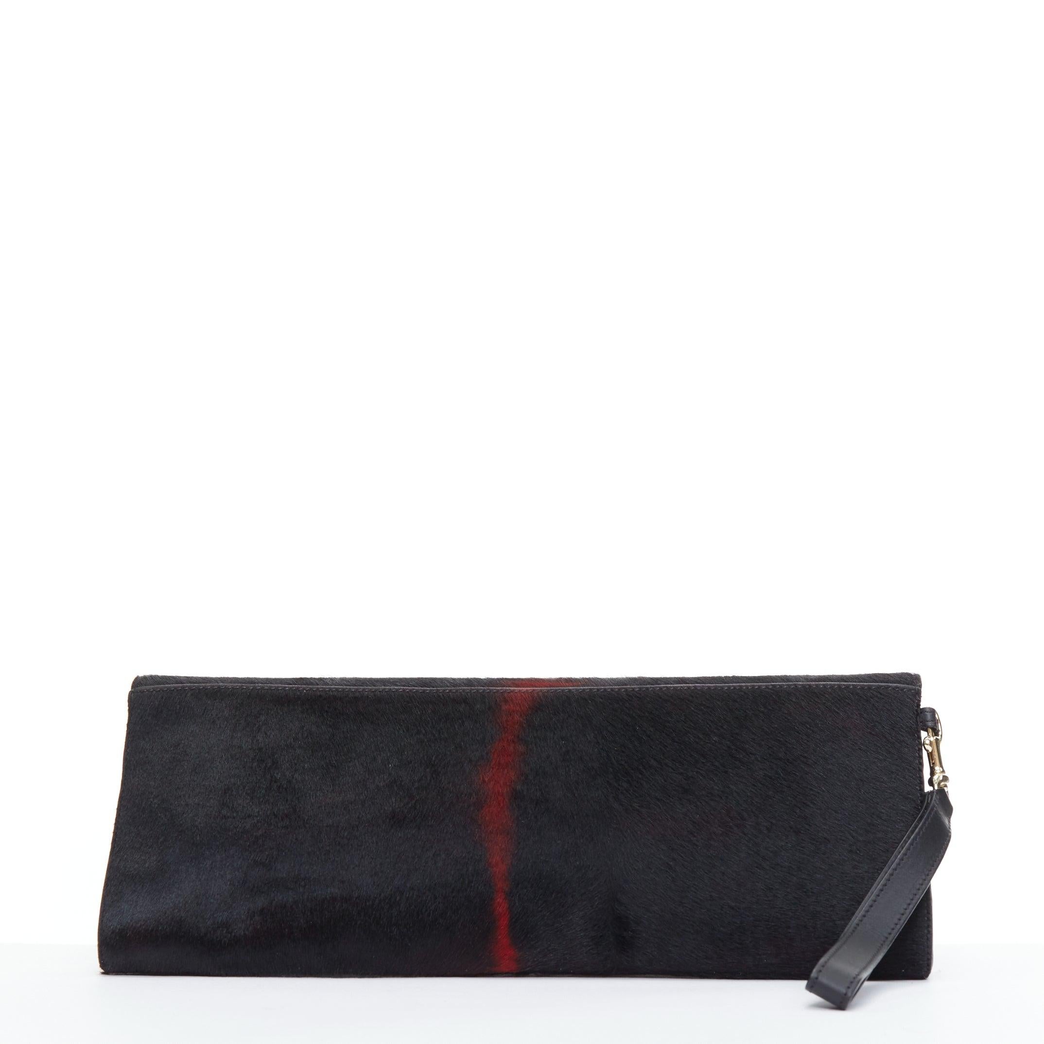 GIVENCHY Shark black red ponyhair gold turnlock foldover clutch bag In Good Condition For Sale In Hong Kong, NT