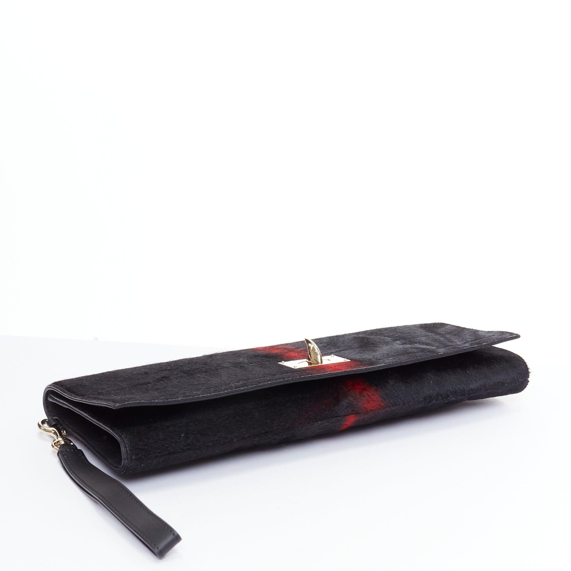 Women's GIVENCHY Shark black red ponyhair gold turnlock foldover clutch bag For Sale
