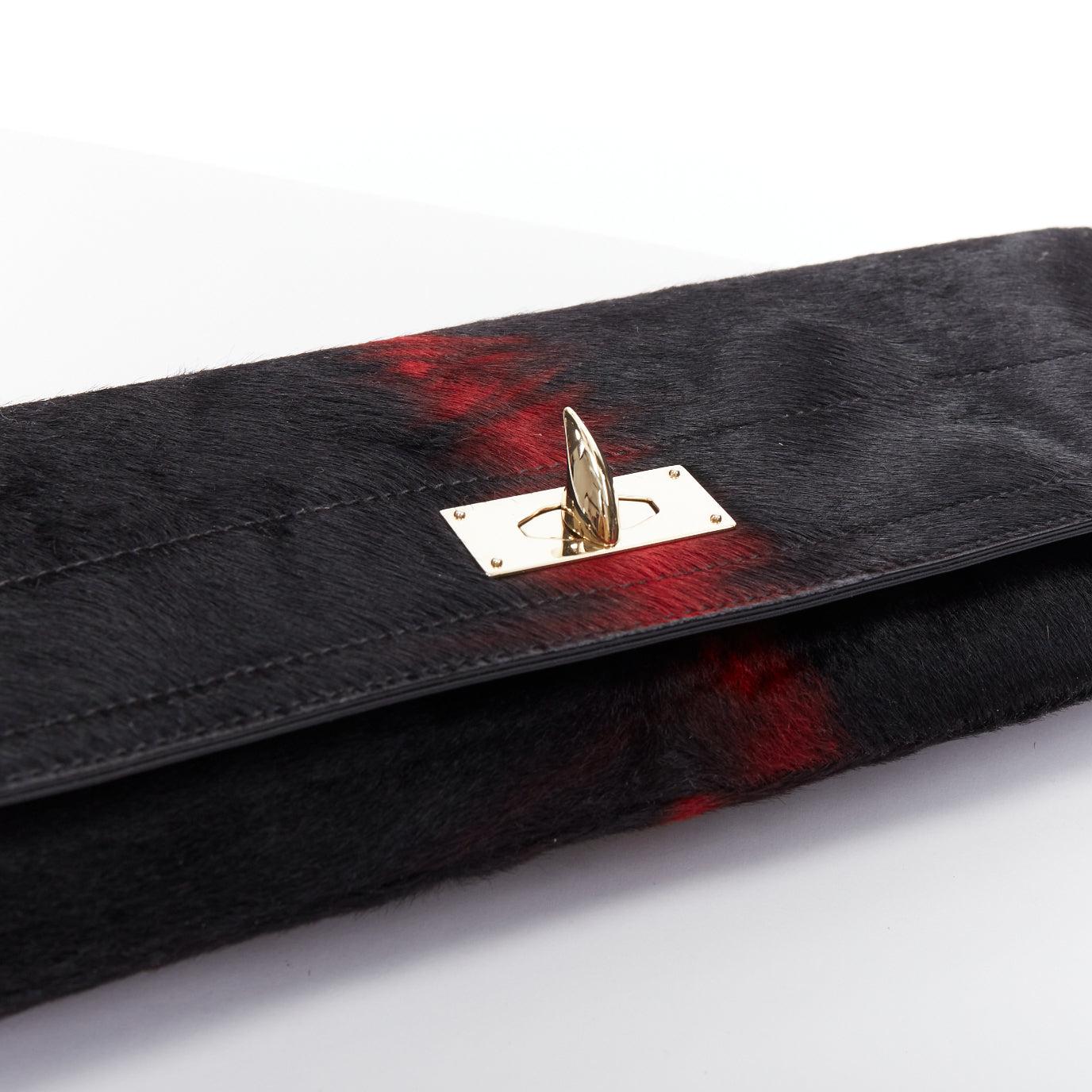 GIVENCHY Shark black red ponyhair gold turnlock foldover clutch bag For Sale 1