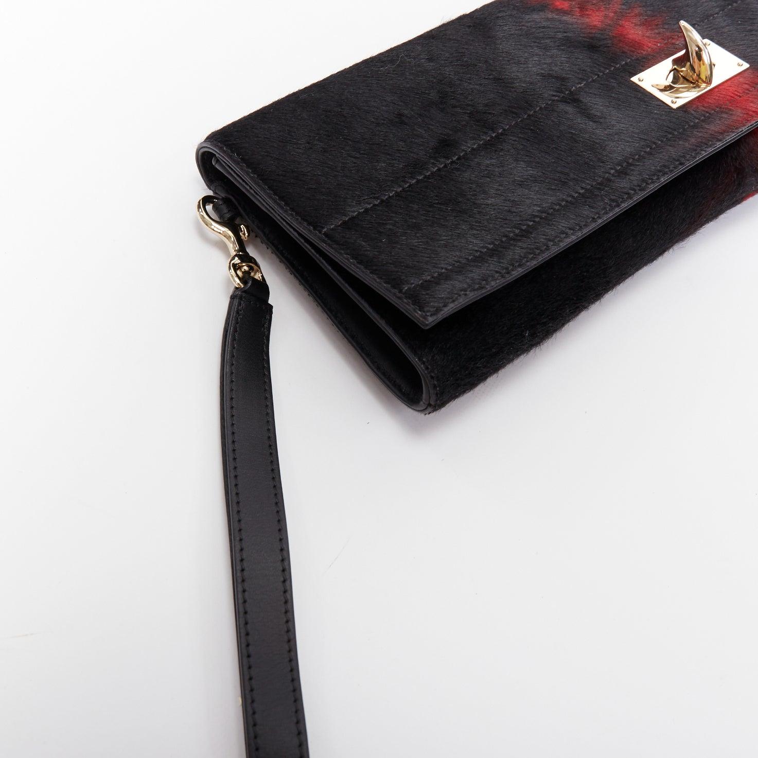 GIVENCHY Shark black red ponyhair gold turnlock foldover clutch bag For Sale 2