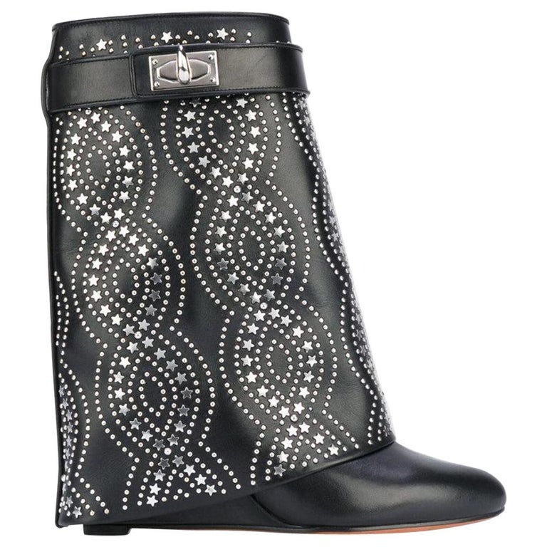 Givenchy Shark Lock Studded Leather Ankle Boots at 1stDibs