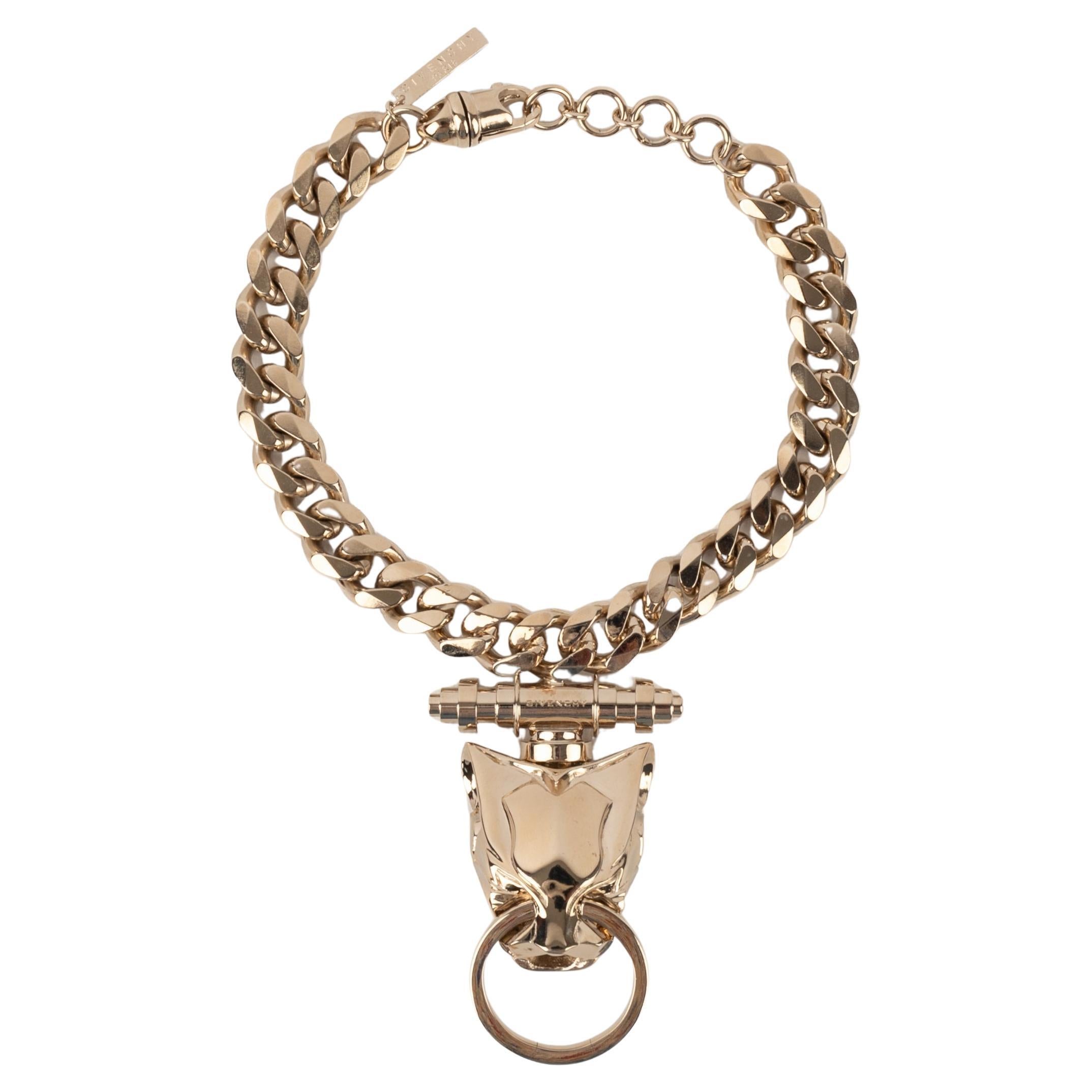 Collana corta a catena in metallo champagne "Jaguar" di Givenchy in vendita