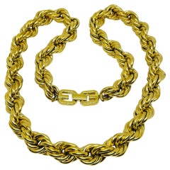 GIVENCHY signed gold plated massive twisted rope chain designer necklace