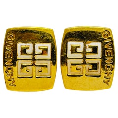 GIVENCHY signed logo vintage gold designer runway earrings