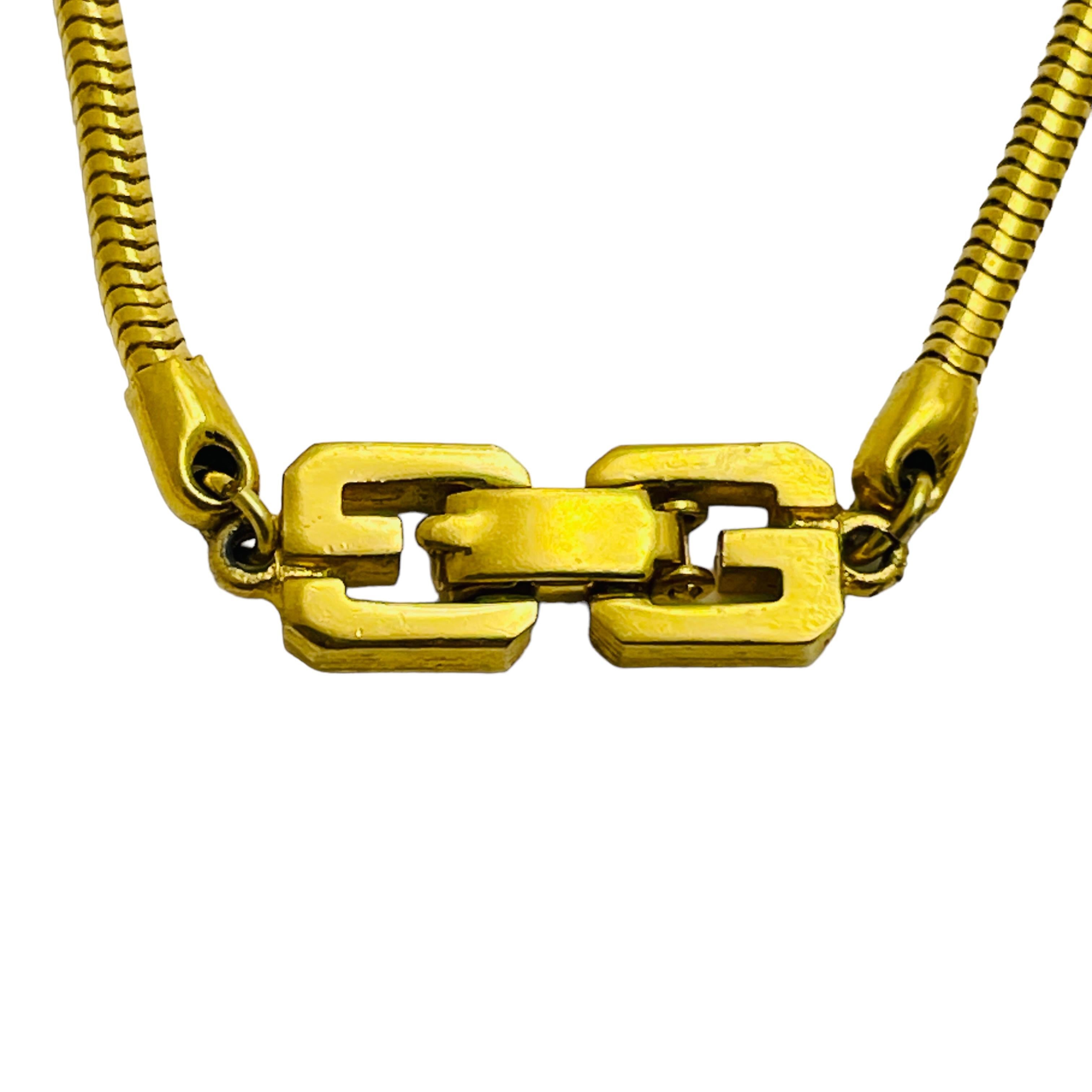 GIVENCHY signed Paris New York 1977 gold enamel designer runway necklace In Good Condition In Palos Hills, IL