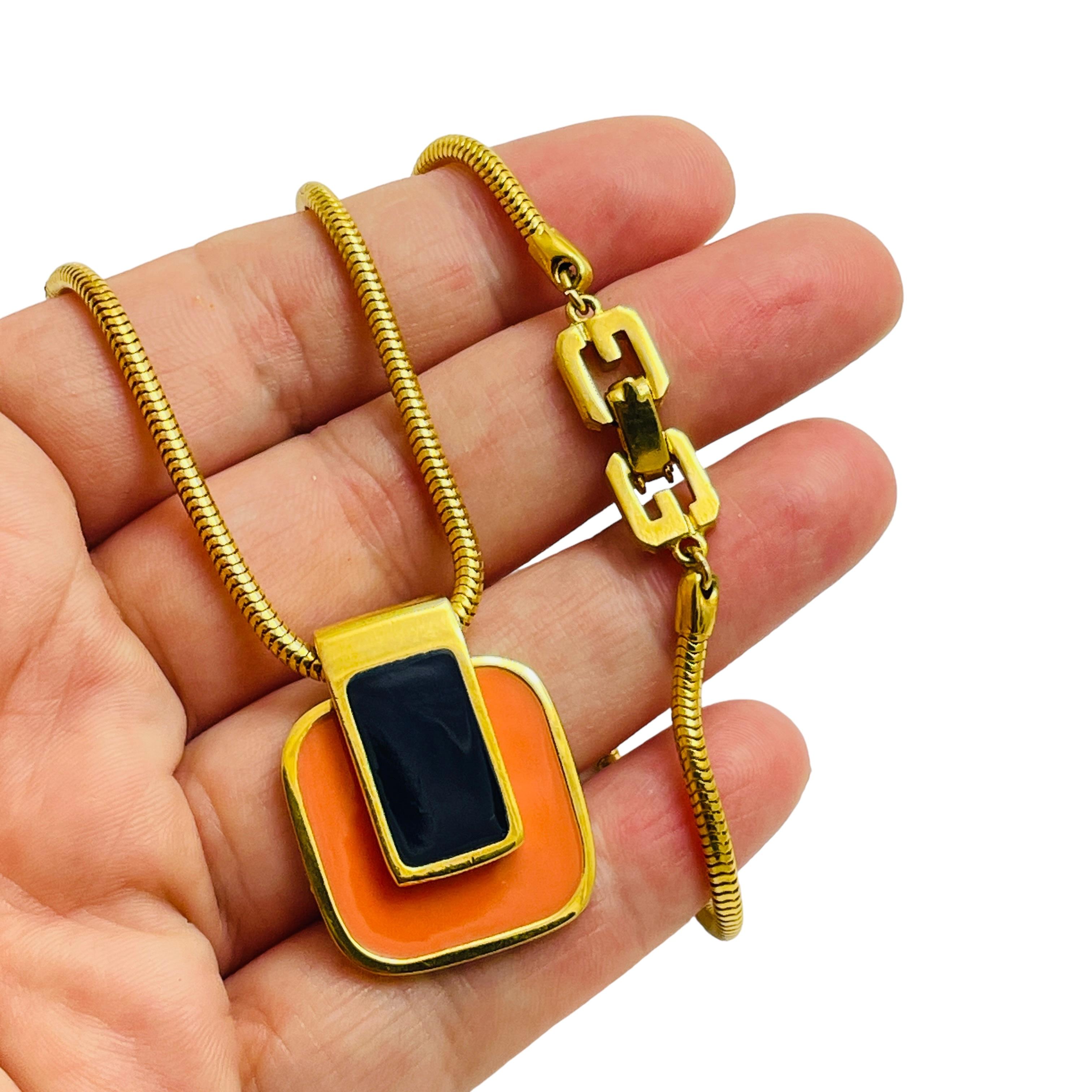 GIVENCHY signed Paris New York 1977 gold enamel designer runway necklace 1