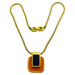Vintage GIVENCHY signed Paris New York 1977 gold enamel designer runway necklace 
