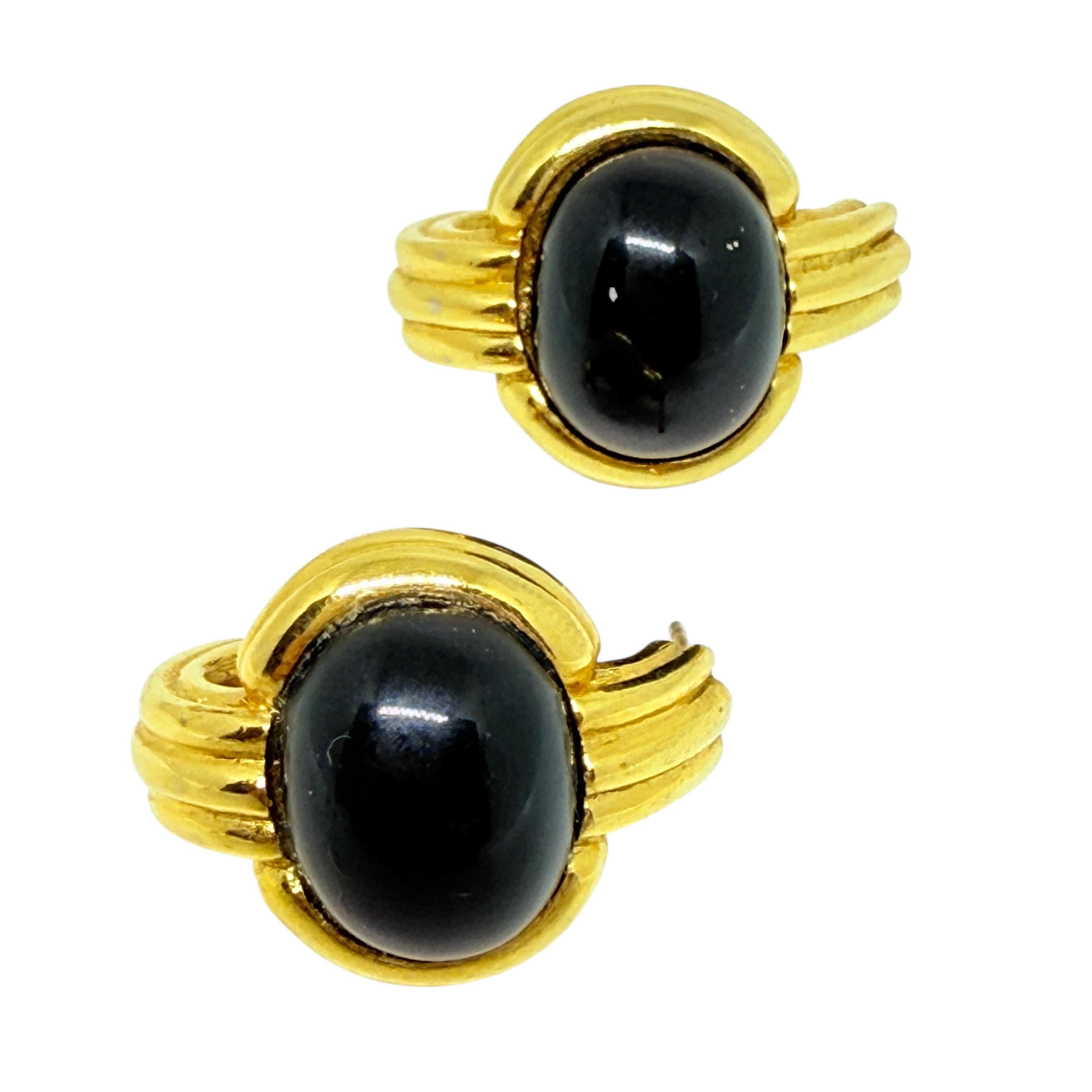 GIVENCHY signiert Jahrgang 80er Jahre Goldton schwarz Designer Ohrringe durchbohrt im Angebot 1