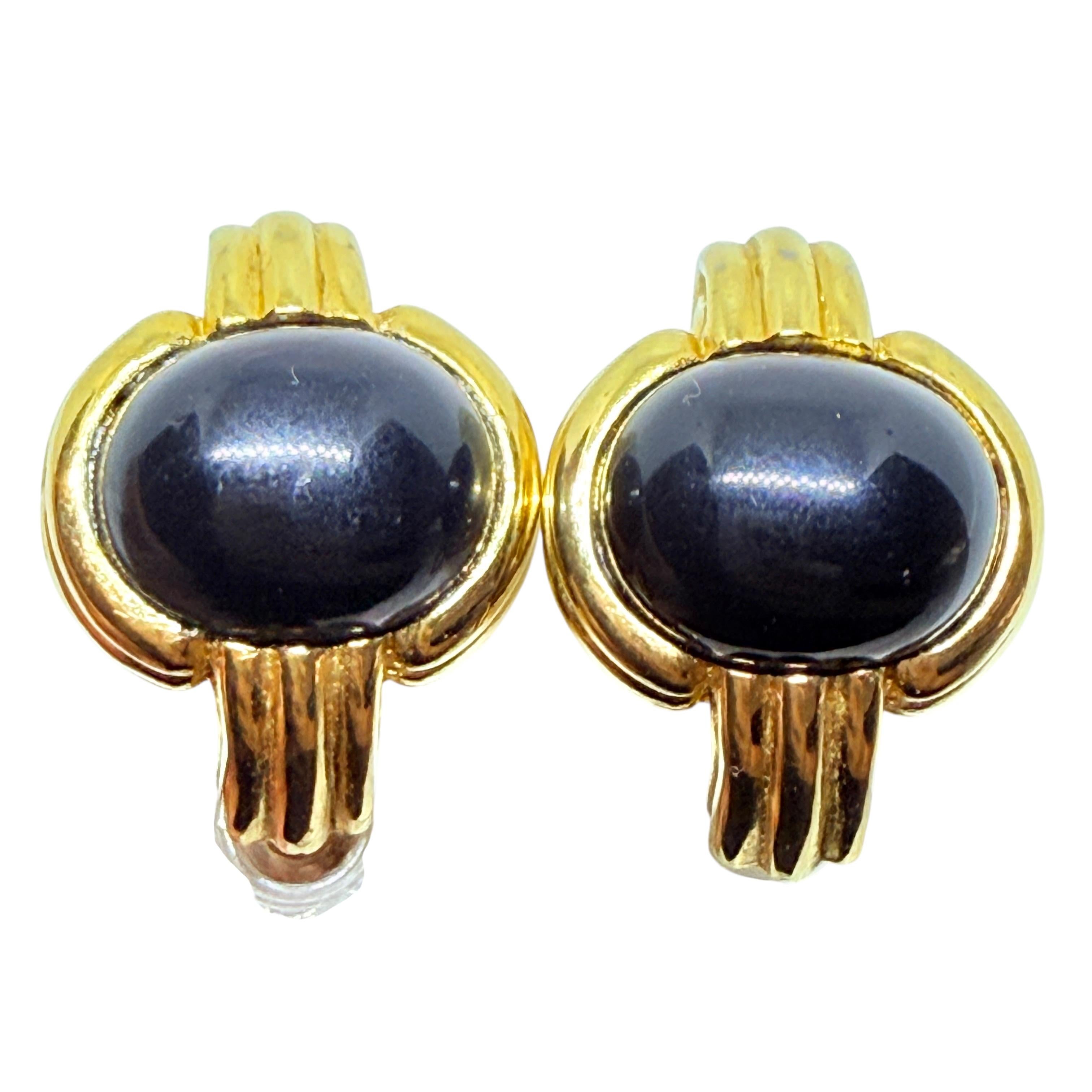 GIVENCHY signiert Jahrgang 80er Jahre Goldton schwarz Designer Ohrringe durchbohrt im Angebot 2