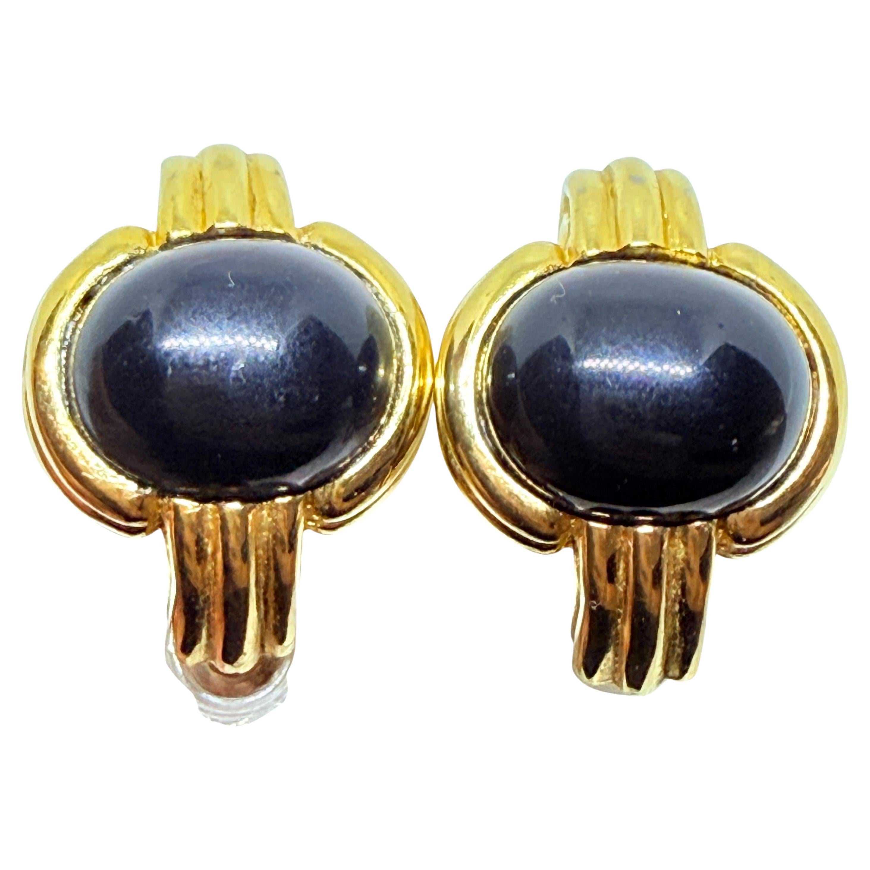 GIVENCHY signé vintage 80's ton or noir designer boucles d'oreilles percées