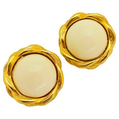 GIVENCHY signed Vintage gold glass designer runway clip on earrings