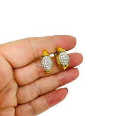 GIVENCHY signed vintage gold tone crystals designer hoop clip on earrings