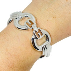 GIVENCHY signed vintage logo silver tone black enamel rhinestones bracelet