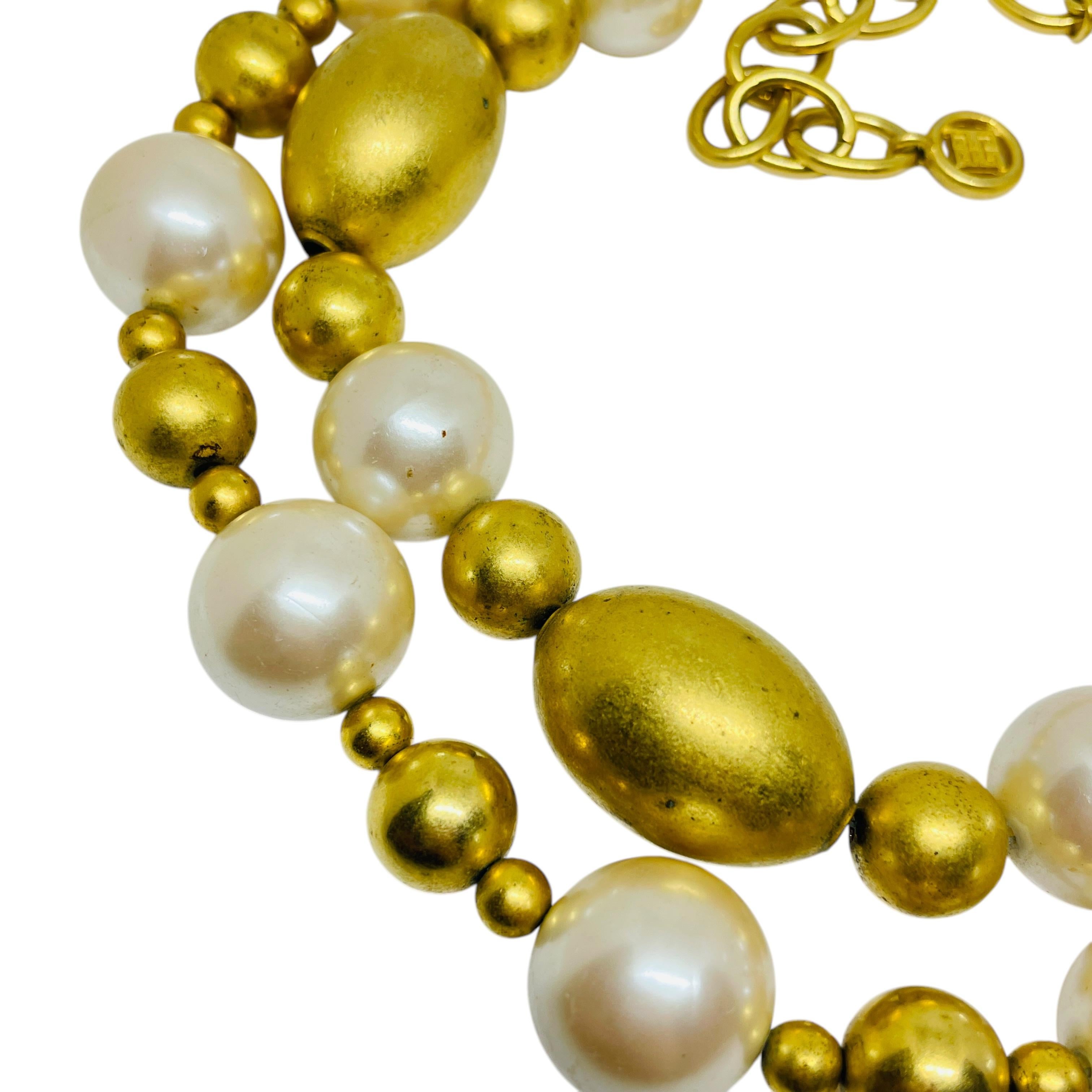 Donna GIVENCHY firma una collana vintage massiccia in oro opaco con perle di vetro in vendita
