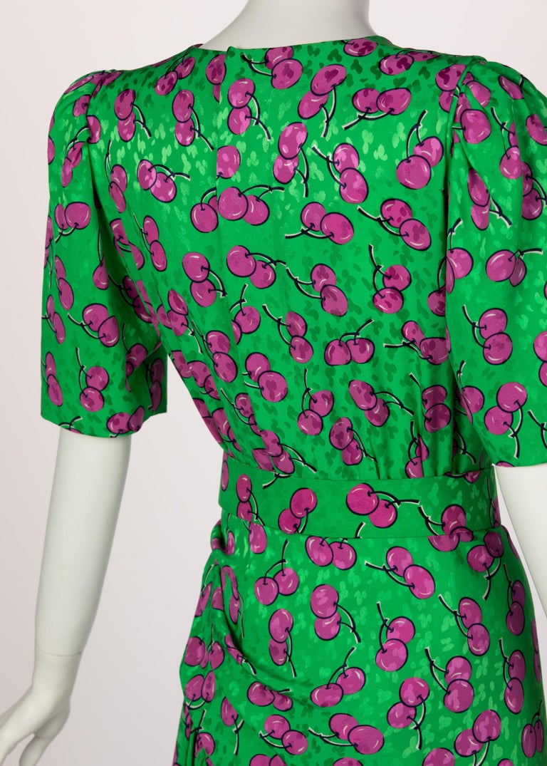 Givenchy Silk Green Cherry Print Cocktail Dress, 1980s For Sale at ...