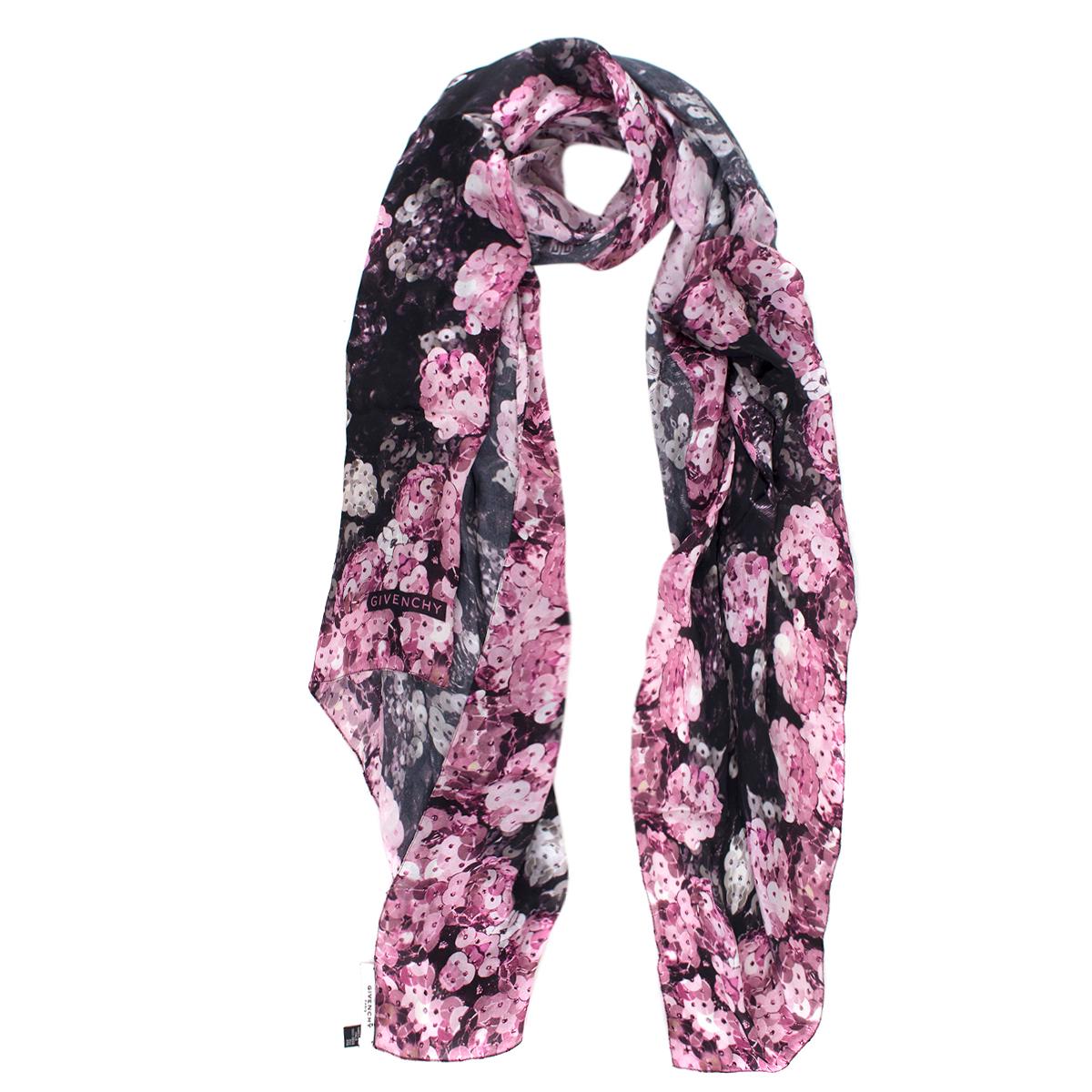 Givenchy Silk Sequin Floral Print Black & Pink Scarf

- Silk sequin & floral pattern scarf
- Rectangular shape

Please note, these items are pre-owned and may show some signs of storage, even when unworn and unused. This is reflected within the