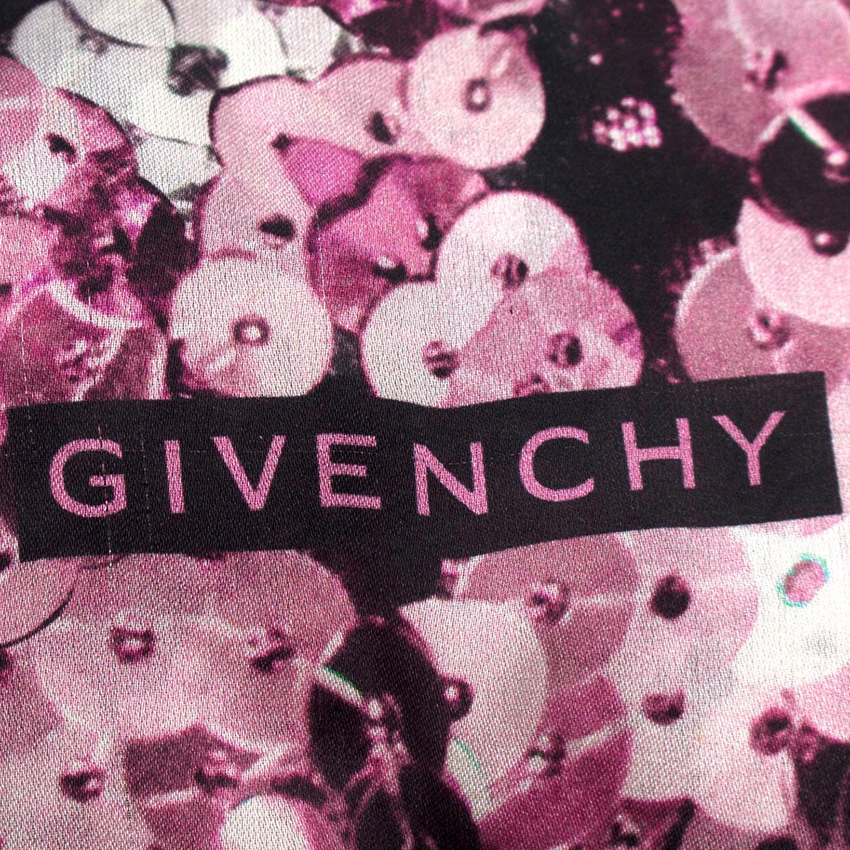 Gray Givenchy Silk Sequin Floral Print Black & Pink Scarf