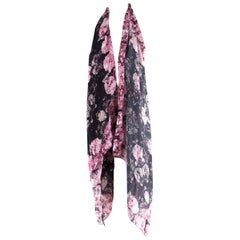 Givenchy Silk Sequin Floral Print Black & Pink Scarf