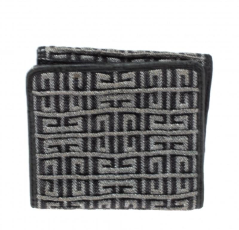 Givenchy Silver/Black Canvas and Leather Trim Embossed Logo Trifold Wallet For Sale 1