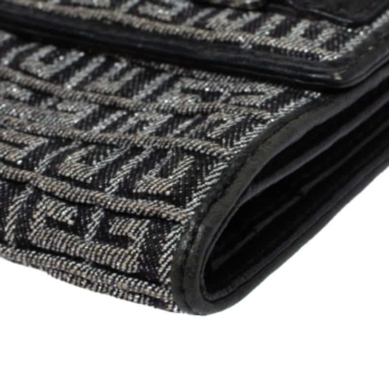 Givenchy Silver/Black Canvas and Leather Trim Embossed Logo Trifold Wallet For Sale 3