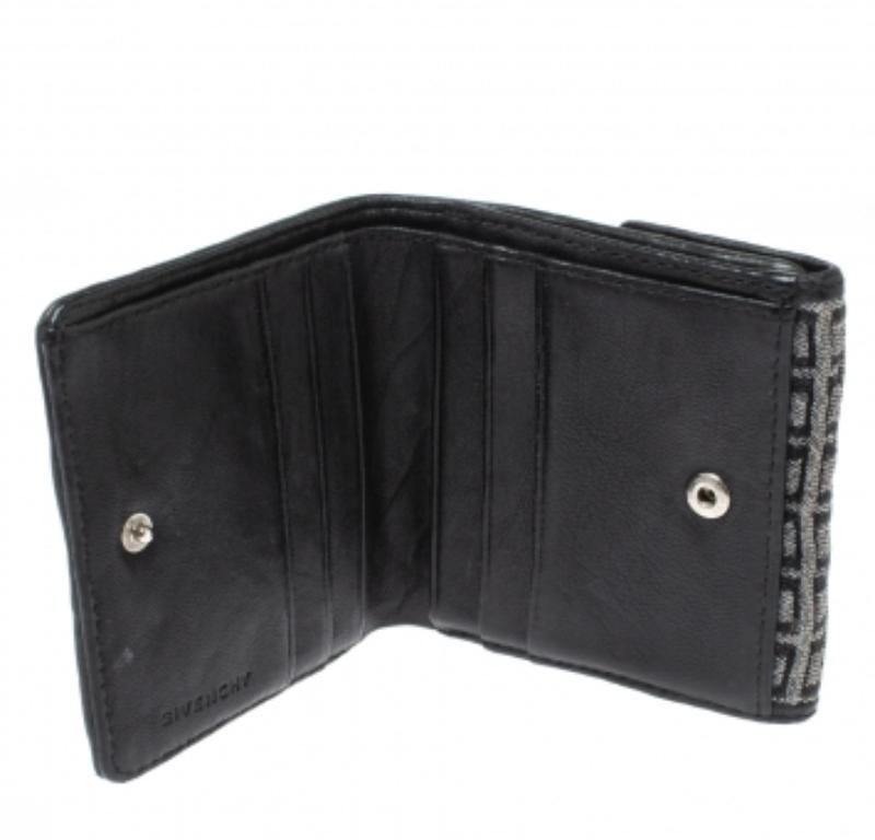 Givenchy Silver/Black Canvas and Leather Trim Embossed Logo Trifold Wallet For Sale 5