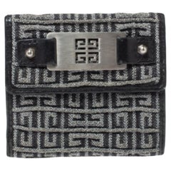 Givenchy Silver/Black Canvas and Leather Trim Embossed Logo Trifold Wallet