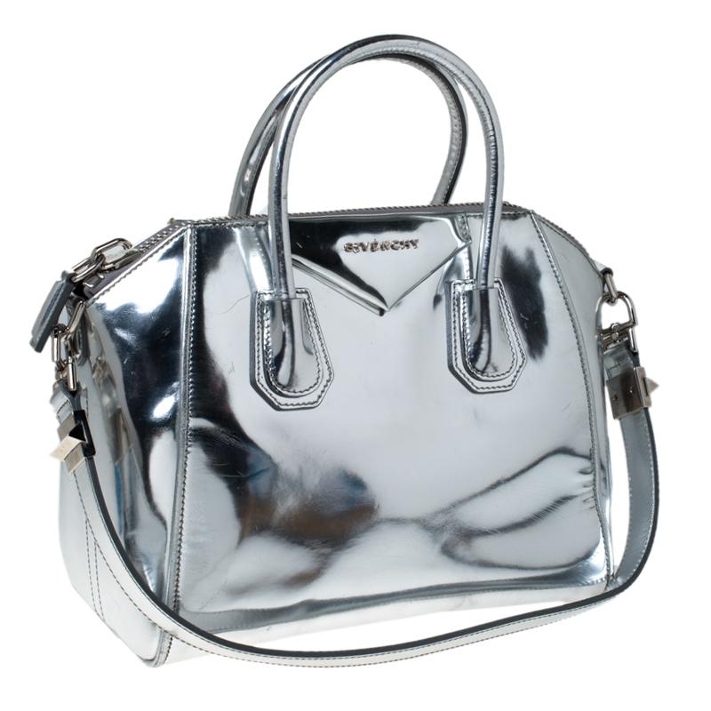Women's Givenchy Silver Leather Small Antigona Satchel