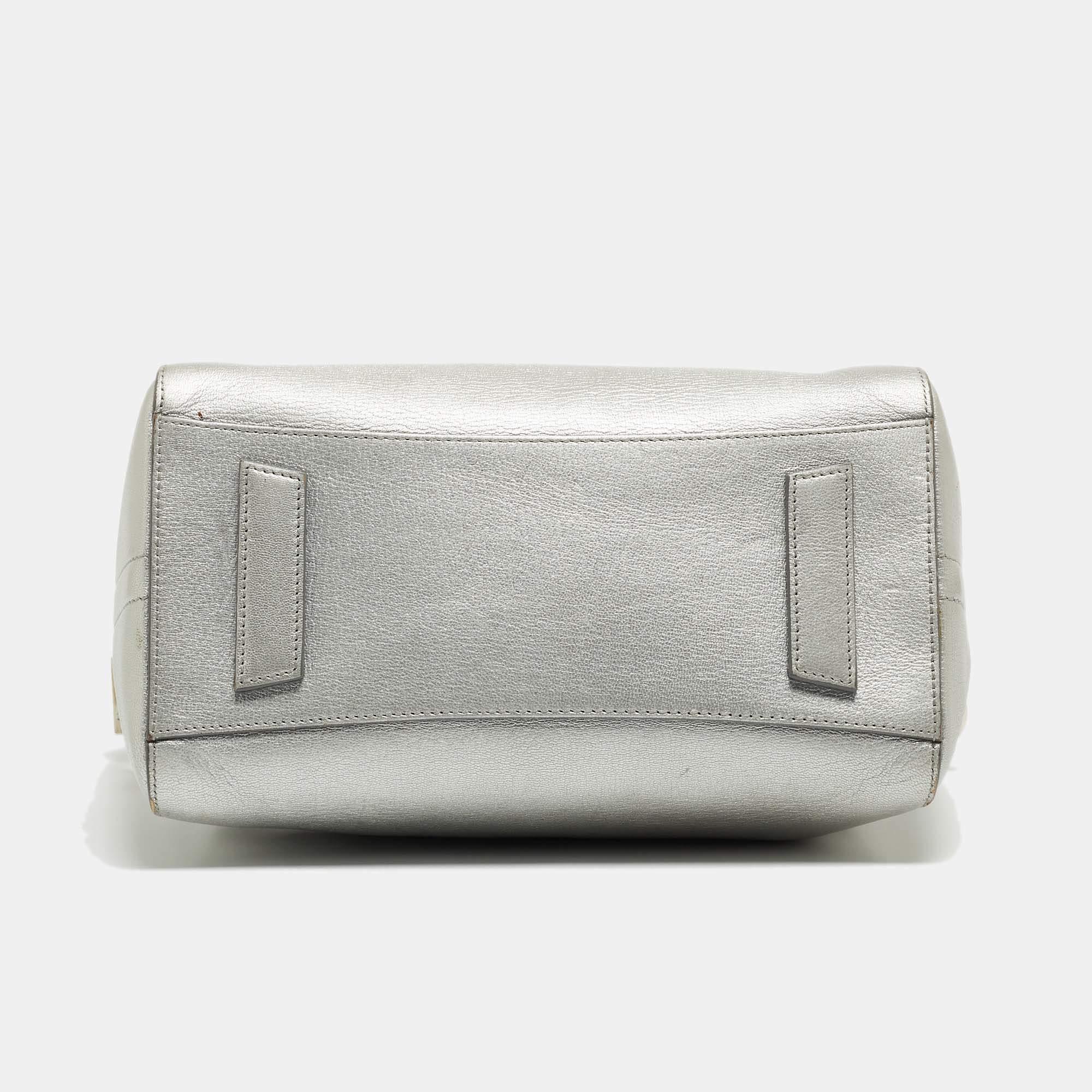 Givenchy Silver Leather Small Antigona Satchel For Sale 5