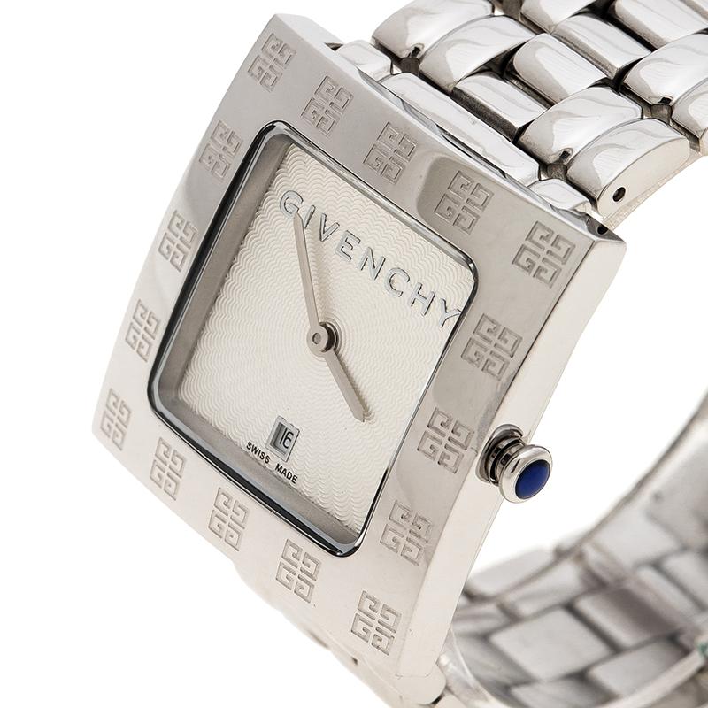 A classic timepiece like this Givenchy's Apsaras watch speaks a lot about your personality. It features a white stainless steel body with a case diameter of 31mm. Adorned with a white, square dial, this watch comes with a logo engraved bezel and