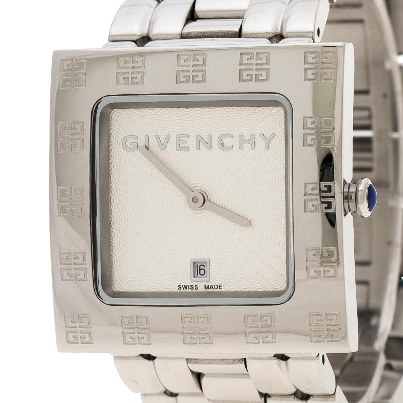 Givenchy Silver White Apsaras AD800217 Square Women's Wristwatch 31 mm In Good Condition In Dubai, Al Qouz 2