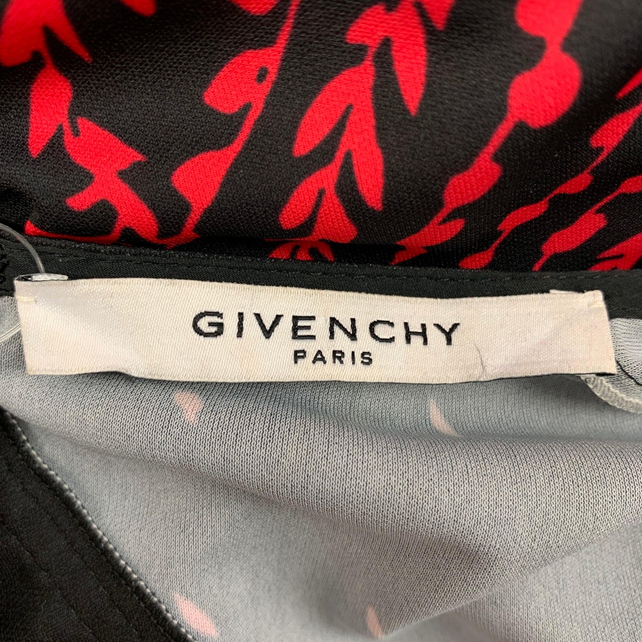 GIVENCHY Size 10 Black Red Polyester Abstract Short Sleeve Dress For Sale 1