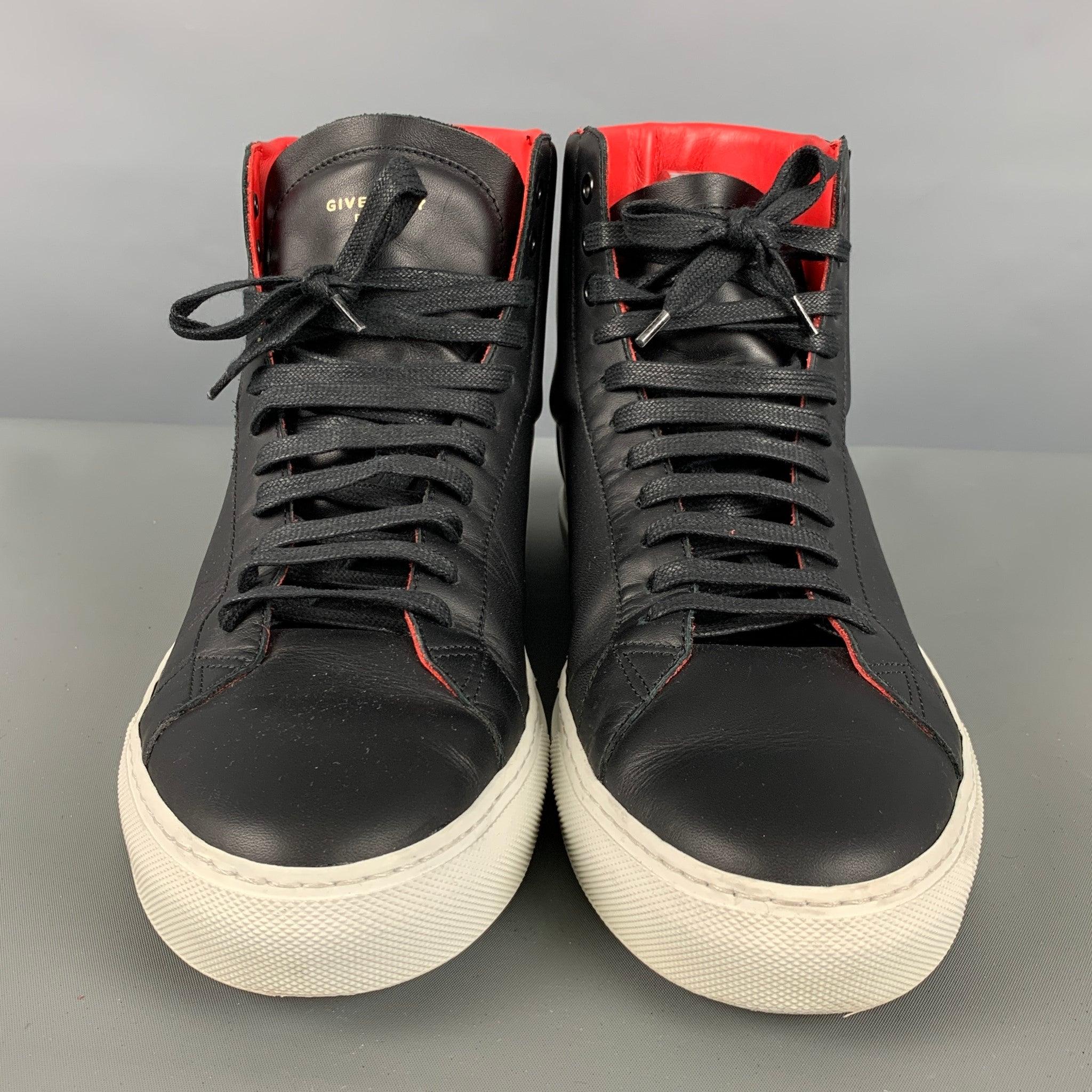 Men's GIVENCHY Size 10 Black Red & White Color Block Leather High Top Sneakers For Sale