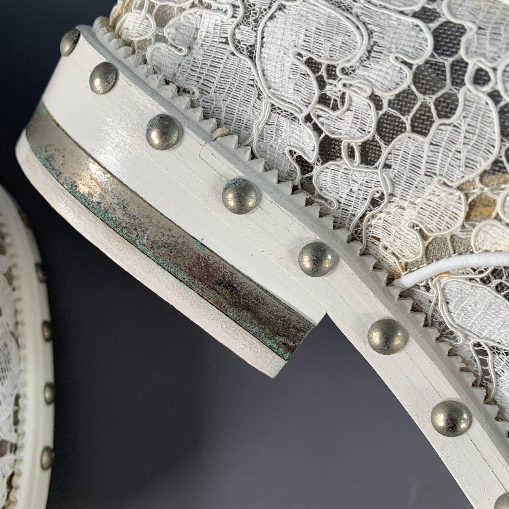 GIVENCHY Size 10 White Leather Lace Studded Derby Shoes For Sale 6