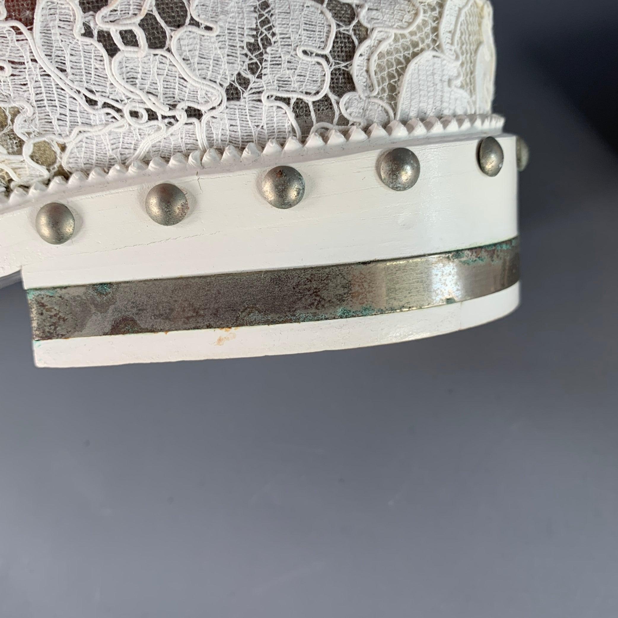 GIVENCHY Size 10 White Leather Lace Studded Derby Shoes For Sale 7